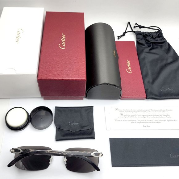 NEW! Cartier Buffalo Black/Grey-Silver Mirror Sunglasses - Picture 2 of 13